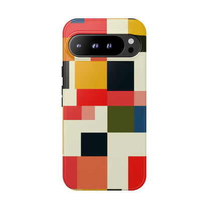 Abstract Color Block Tough Phone Case — Retro Geometric Protective Cover
