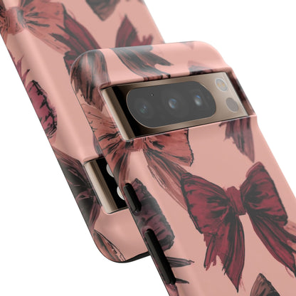 Bow Pattern Tough Phone Case — Pink Watercolor Bows Protective iPhone Cover
