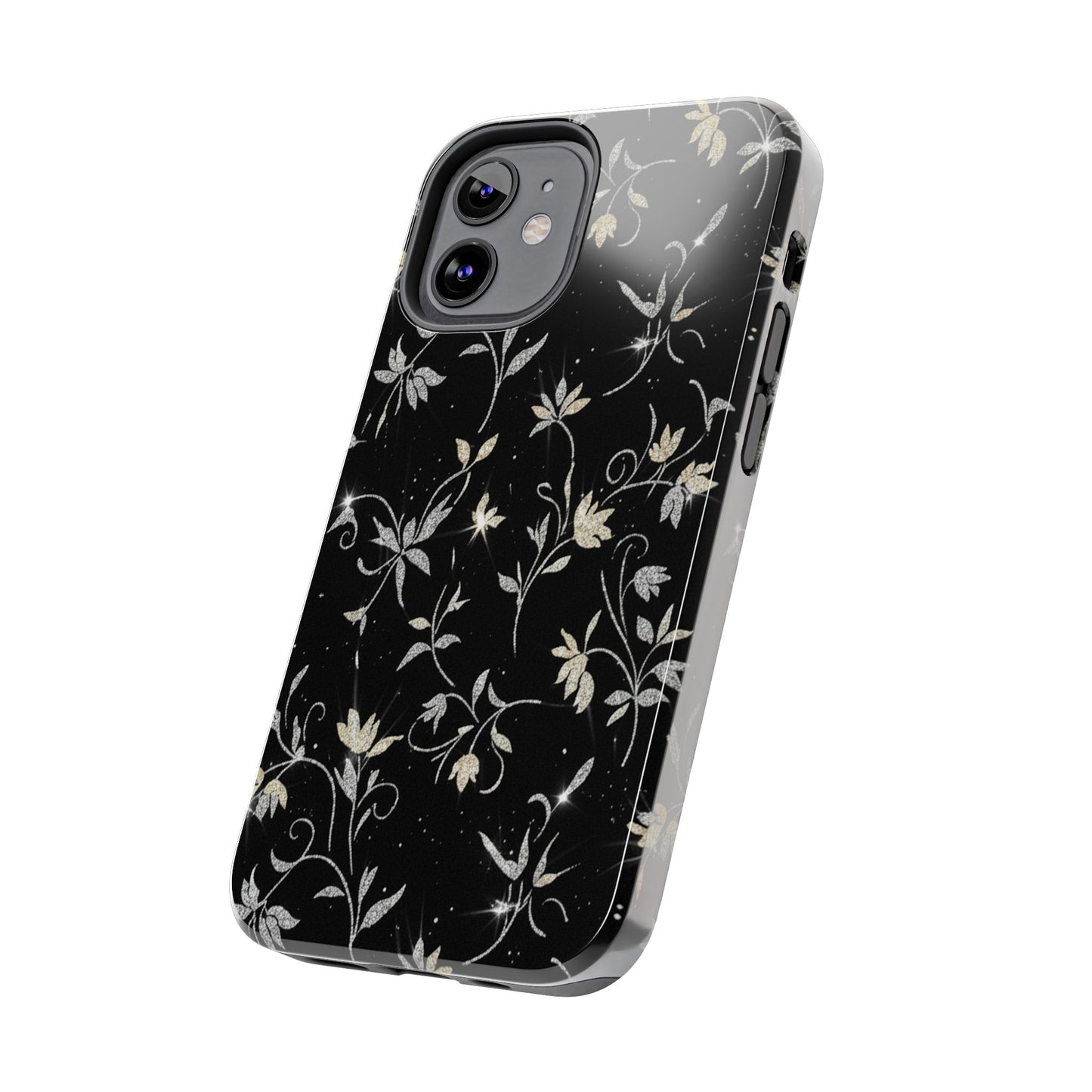 Floral Noir Tough Phone Case — Vintage Black Botanical Protective Cover