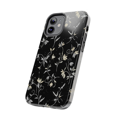 Floral Noir Tough Phone Case — Vintage Black Botanical Protective Cover