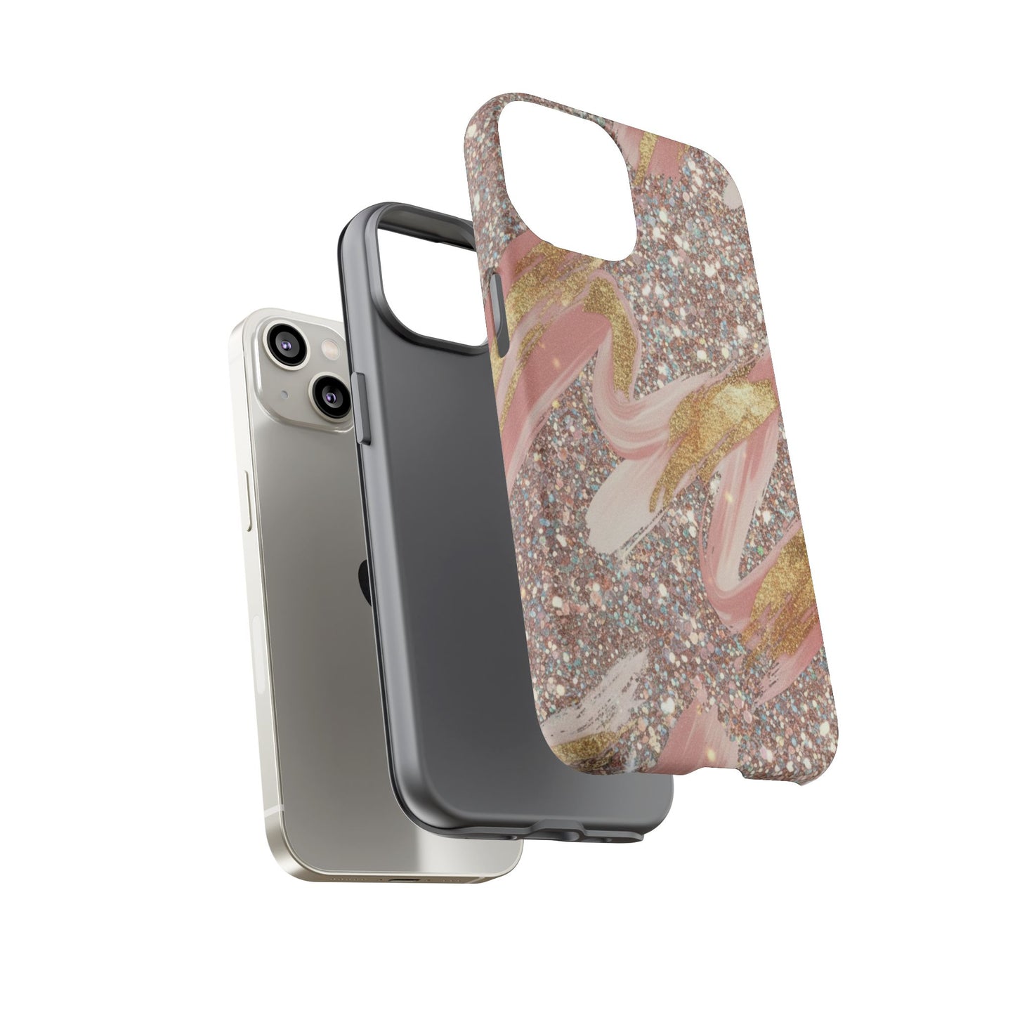 Glitter Blush Marble Phone Case — Pink Gold Swirl Tough Case