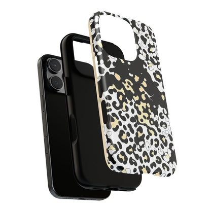 Leopard Splash Tough Phone Case — Black & Cream Animal Print Protective Cover