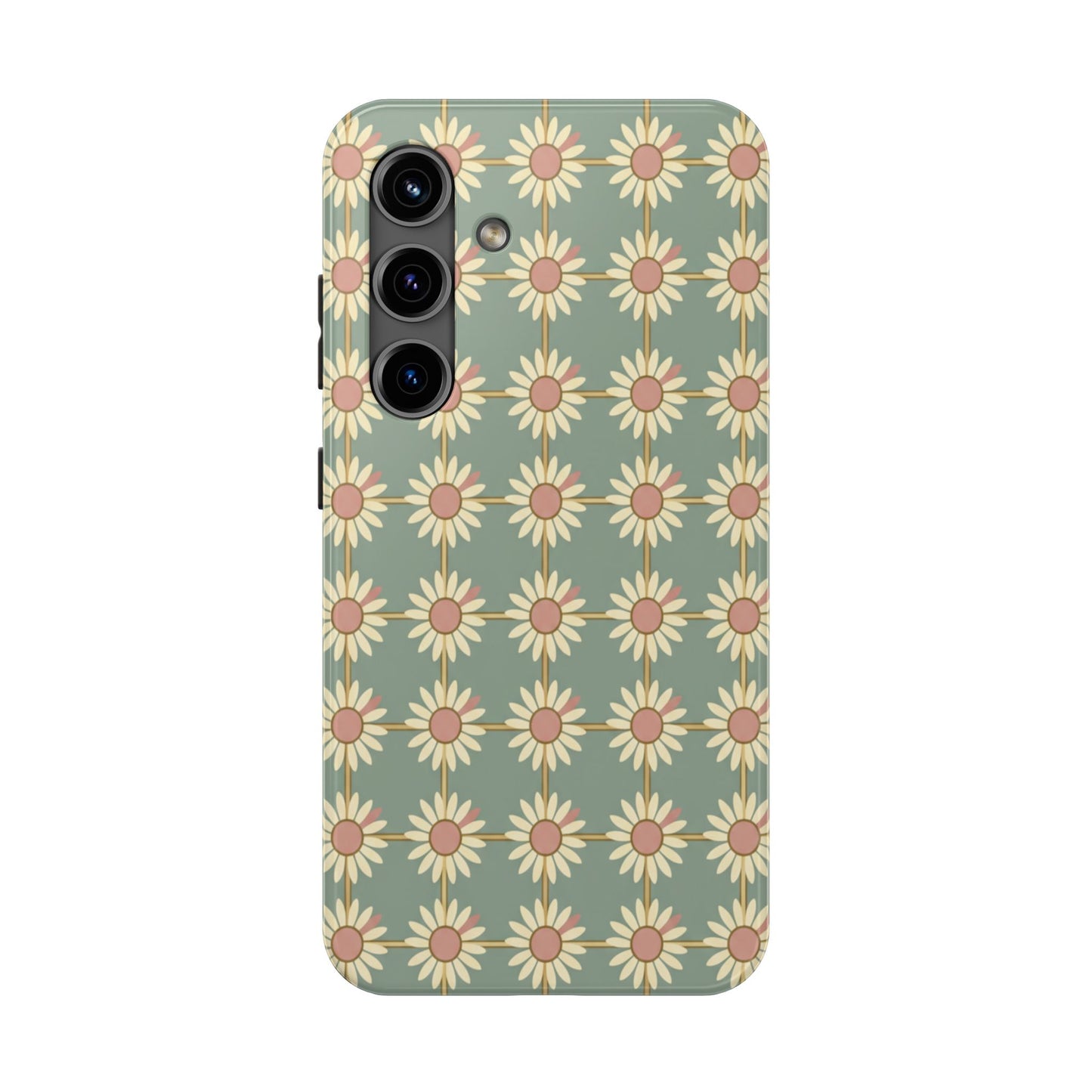 Daisy Pattern Tough Phone Case — Retro Floral Protective Cover