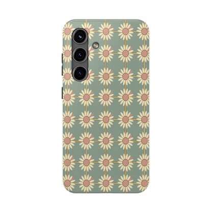 Daisy Pattern Tough Phone Case — Retro Floral Protective Cover