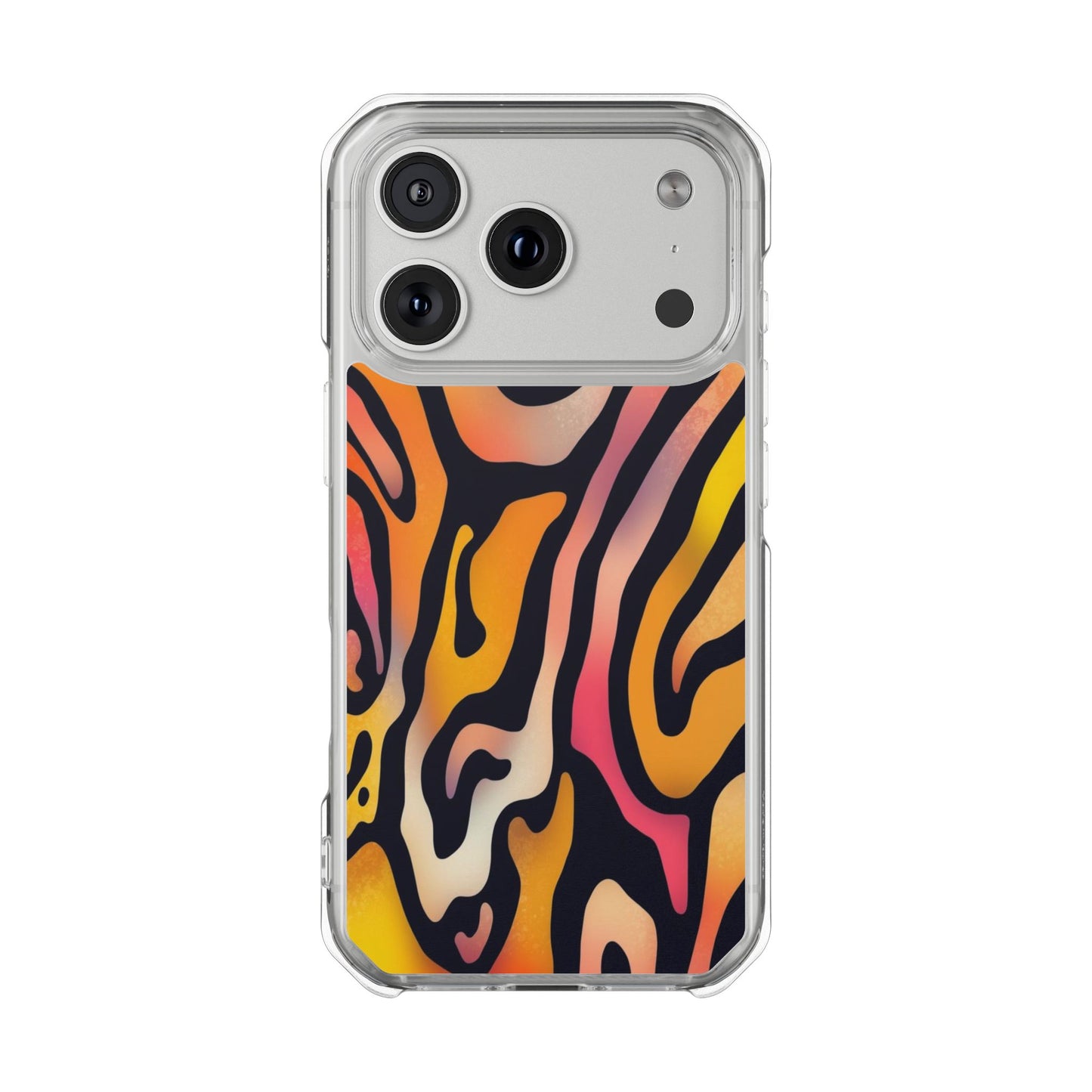 Clear Impact Phone Case — Vibrant Orange Zebra Pattern (Magnetic Compatible)