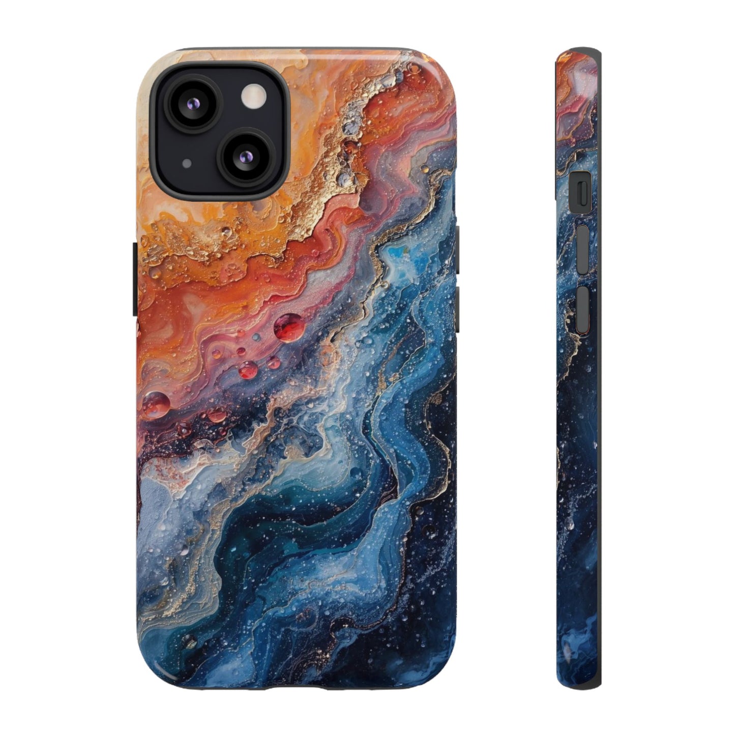 Marbled Galaxy Tough Phone Case — Abstract Blue & Coral Protective Cover