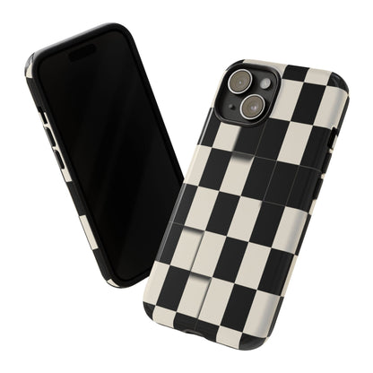 Checkerboard Tough Phone Case — Classic Black & Cream Grid Protective Cover