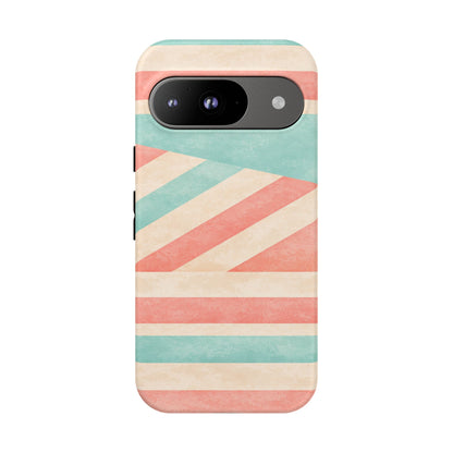 Pastel Stripes Tough Phone Case – Retro Coral & Teal Protective Cover