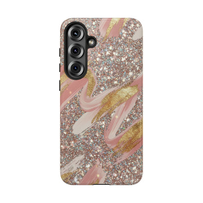 Glitter Blush Marble Phone Case — Pink Gold Swirl Tough Case