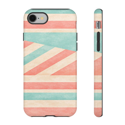 Pastel Stripes Tough Phone Case – Retro Coral & Teal Protective Cover