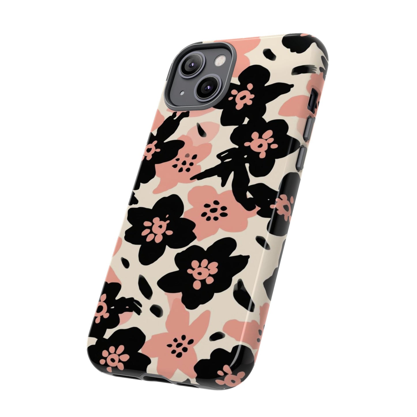 Floral Phone Case — Pink & Black Retro Blossom Protective Cover