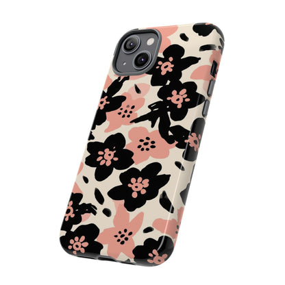 Floral Phone Case — Pink & Black Retro Blossom Protective Cover