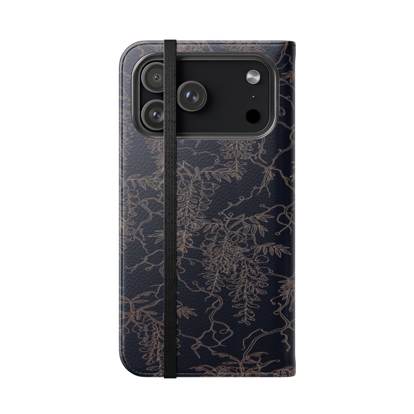 Botanical Noir Flip Phone Case — Dark Floral Wallet Cover with Card Slots
