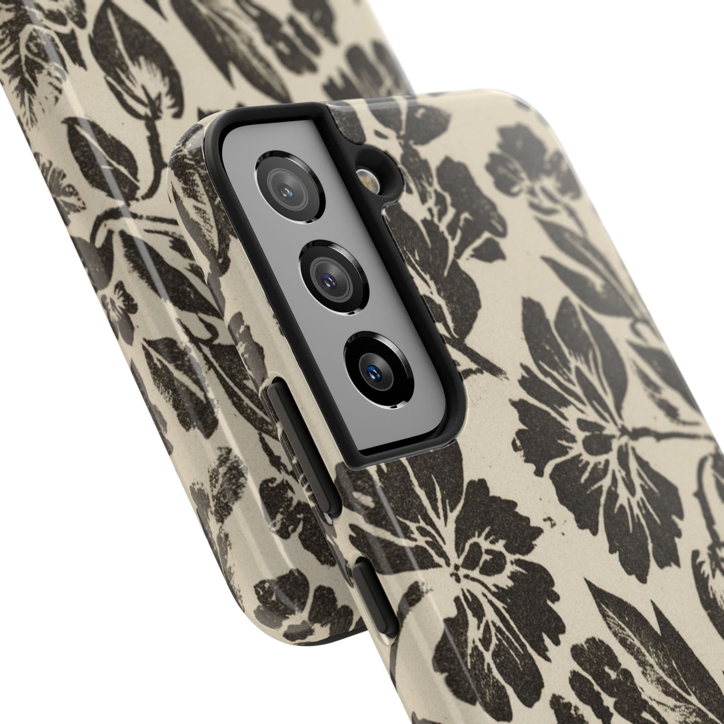 Floral Noir Tough Phone Case — Black Vintage Flower Protective Cover