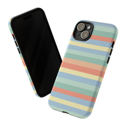 Pastel Striped Phone Case — Retro Horizontal Multi-Color Tough Case