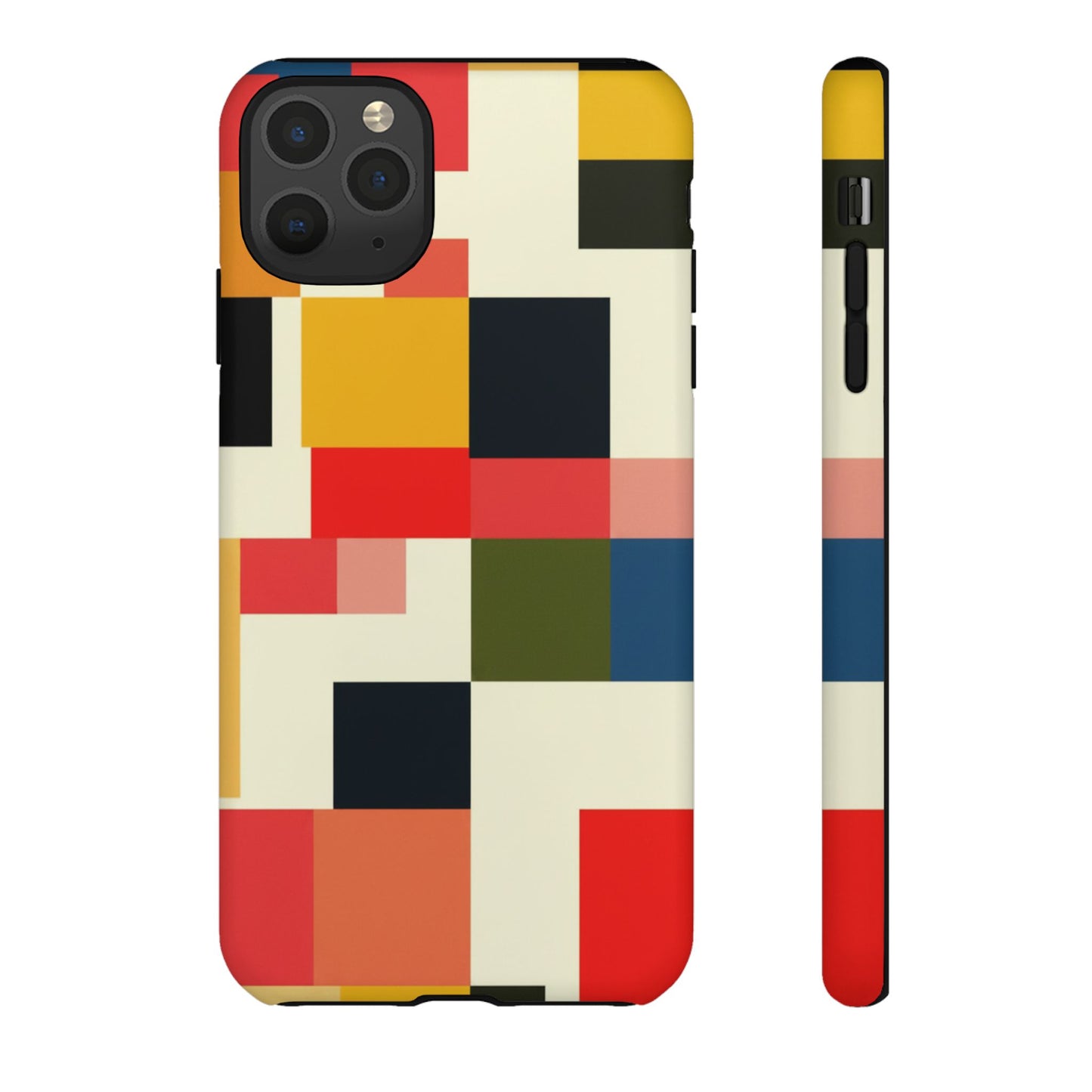 Abstract Color Block Tough Phone Case — Retro Geometric Protective Cover