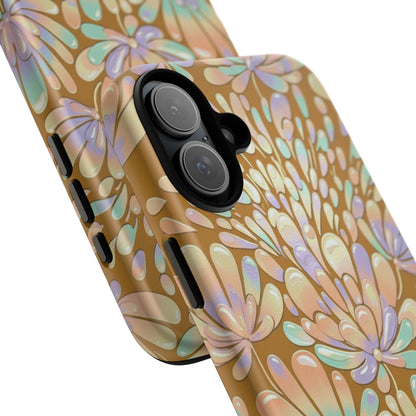Floral Burst Tough Phone Case – Gold Pastel Botanical Protection
