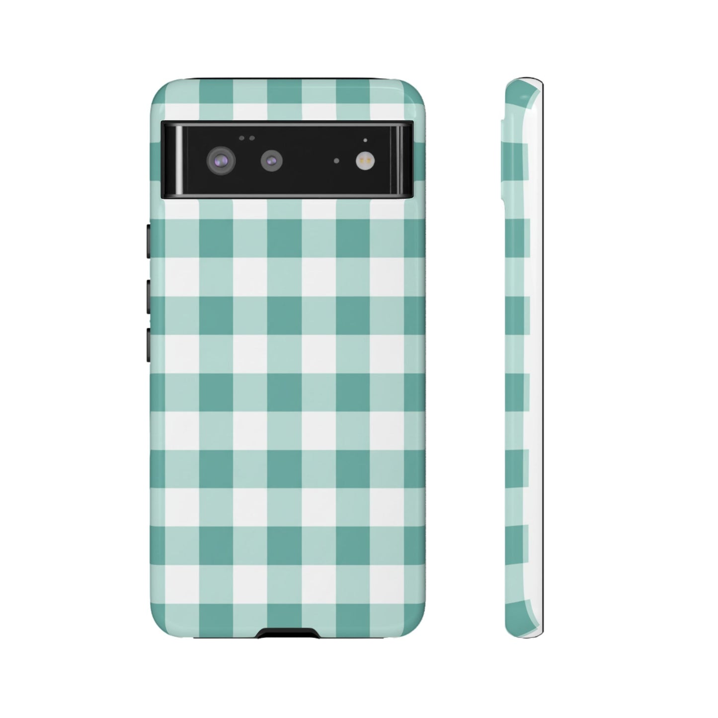 Mint Green Buffalo Check Tough Phone Case — Durable Plaid Protective Cover