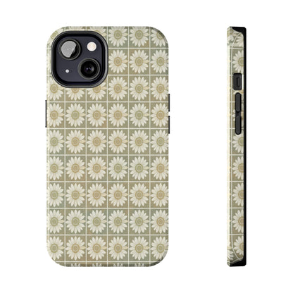 Daisy Tile Tough Phone Case — Retro Floral Protective Phone Cover