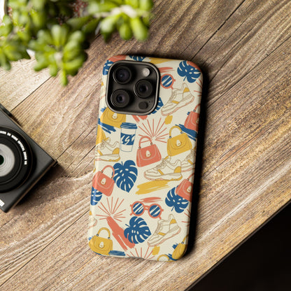Tough Cases: Retro Summer Pattern Phone Case – Sunglasses, Sneakers & Tropical Leaves
