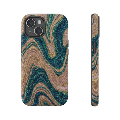 Marbled Teal & Gold Phone Case — Glitter Swirl Tough Case