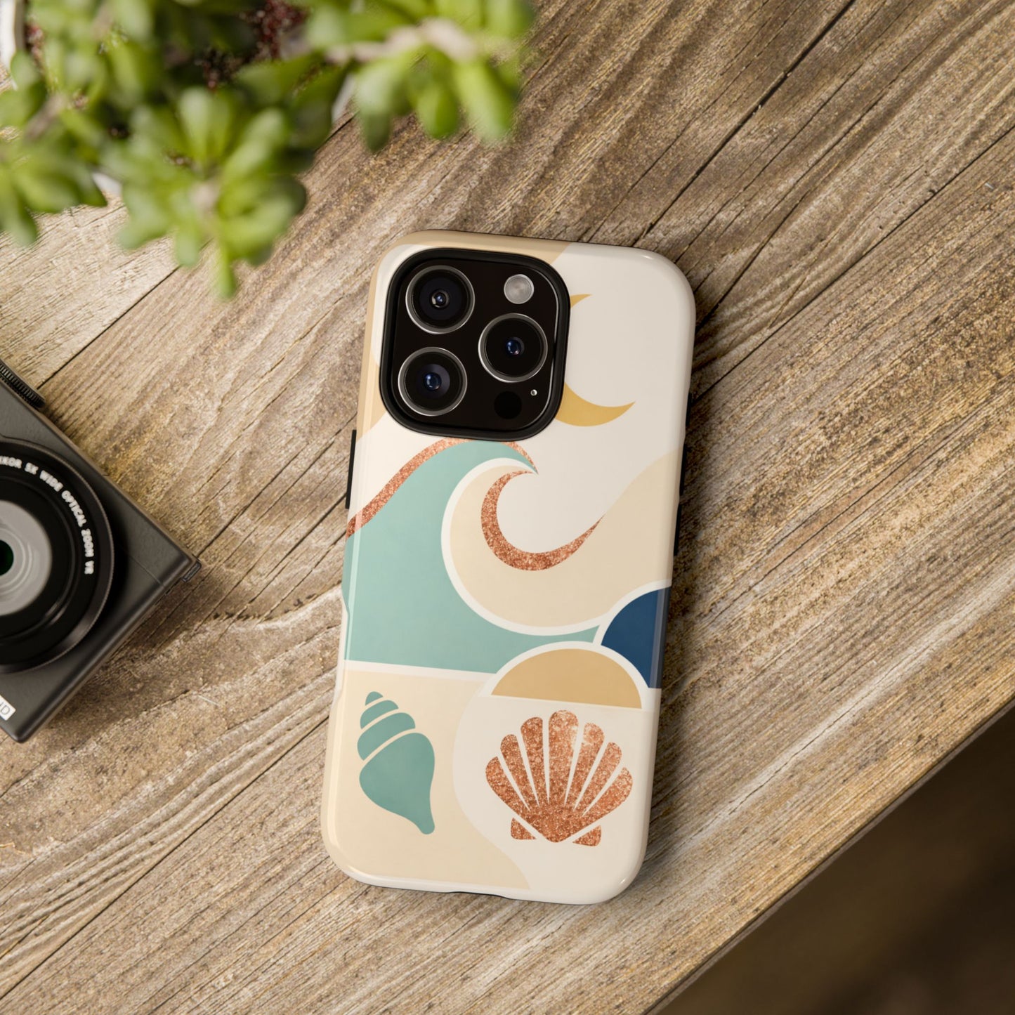 Sea Breeze Tough Phone Case — Retro Waves & Shells Design