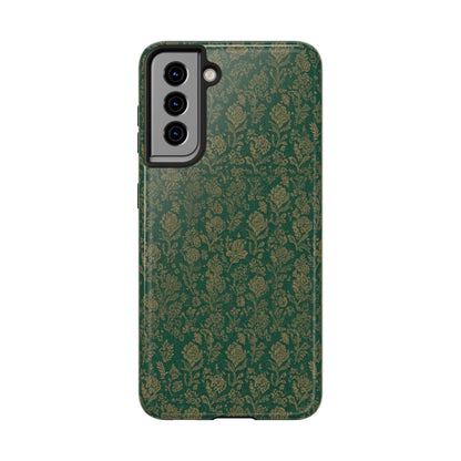 Vintage Floral Tough Phone Case — Green Damask Protective Cover