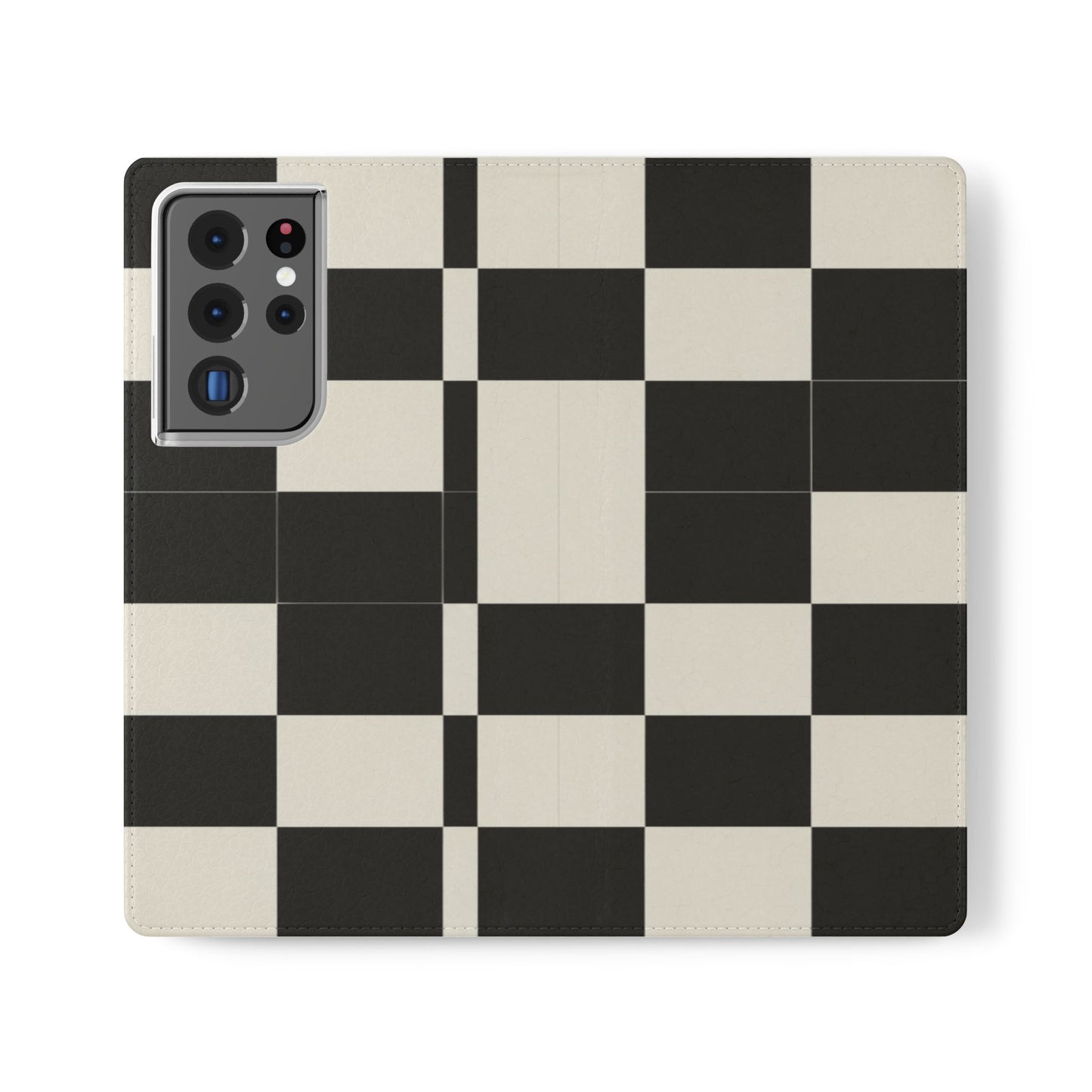 Checkered Flip Phone Case – Black & Cream Retro Grid Wallet Case