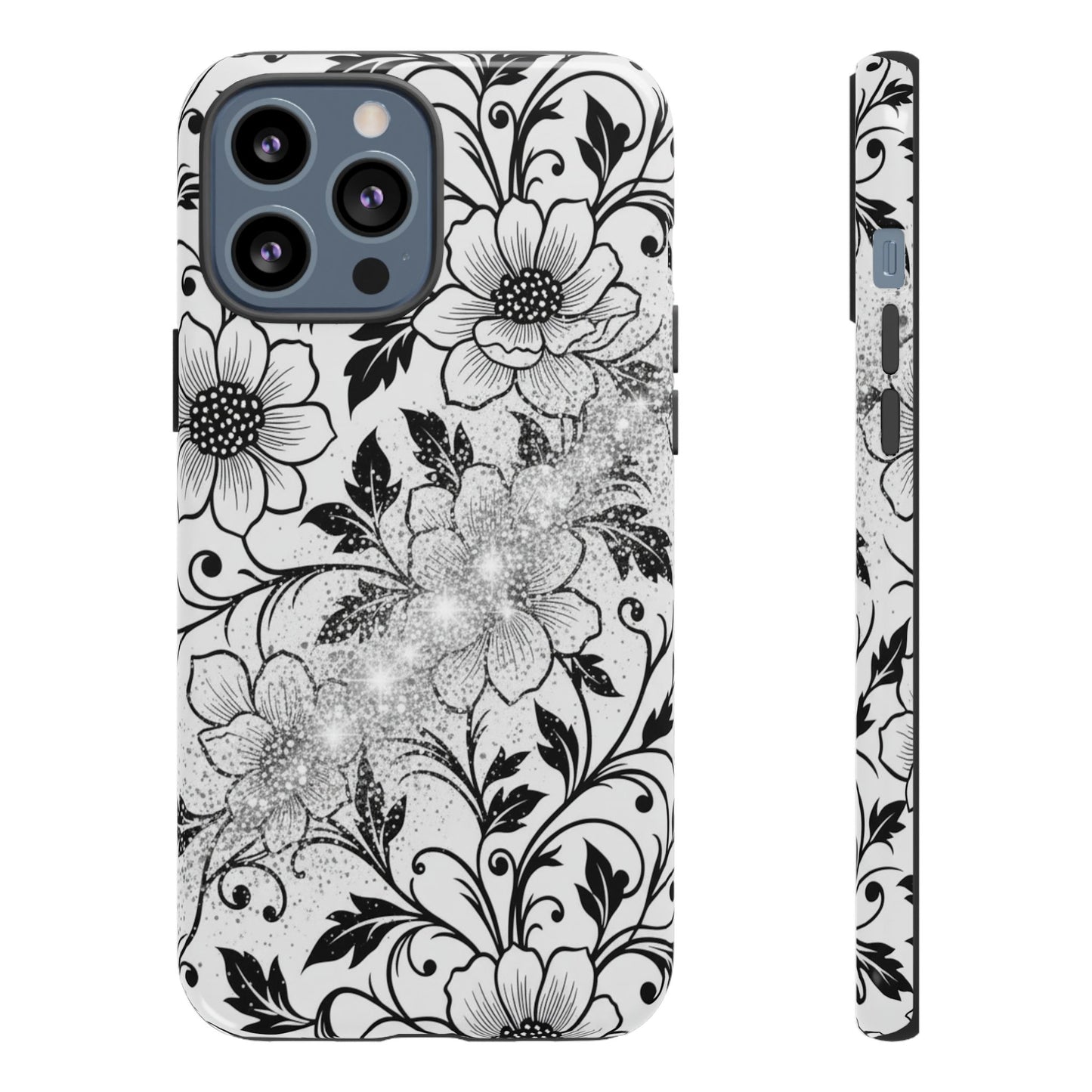 Floral Lace Phone Case — Black & White Vintage Flower Protective Case