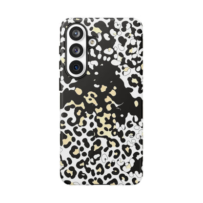 Leopard Splash Tough Phone Case — Black & Cream Animal Print Protective Cover