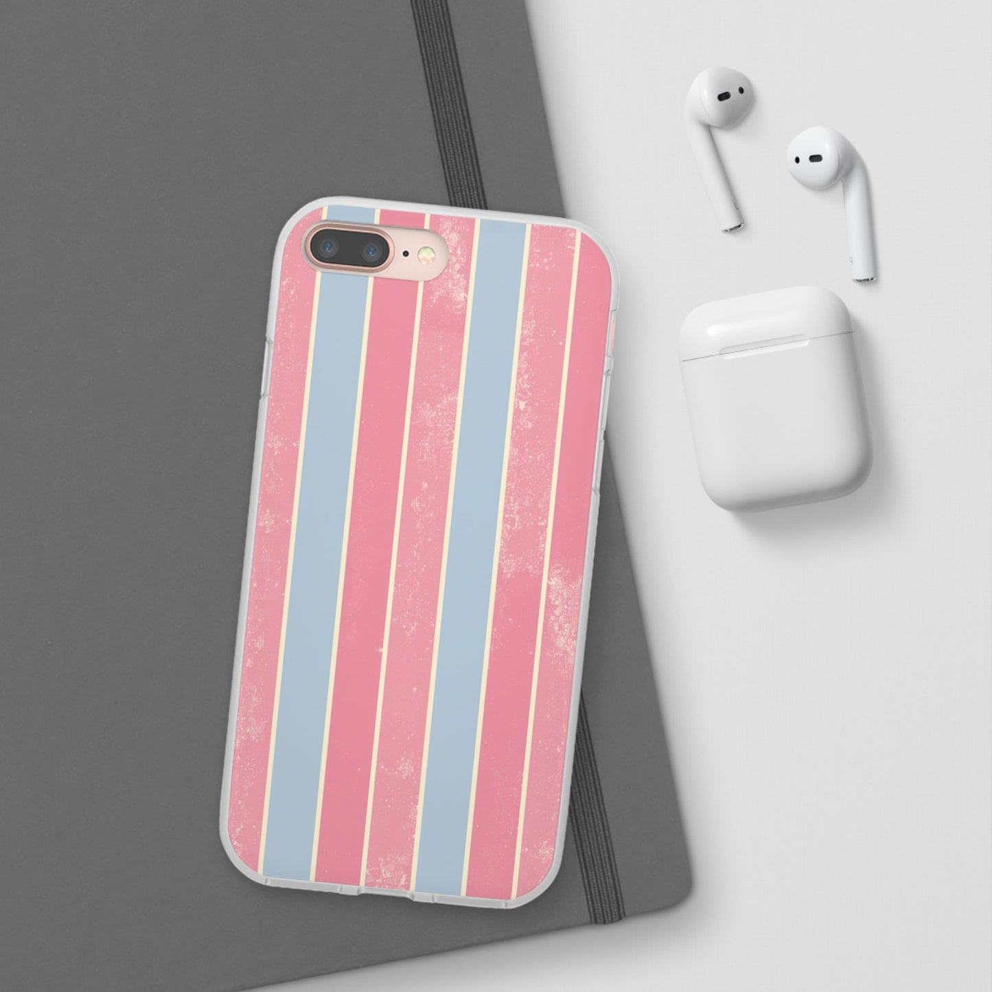 Striped Pink & Blue Phone Case — Retro Pastel Flexi Case