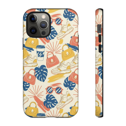 Tough Cases: Retro Summer Pattern Phone Case – Sunglasses, Sneakers & Tropical Leaves