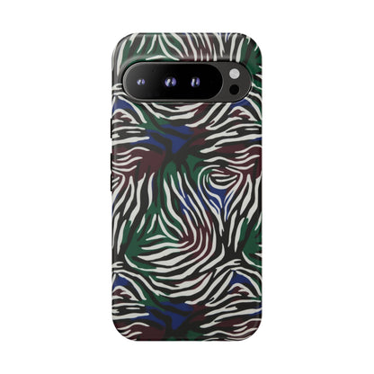 Zebra Camo Tough Phone Case – Green & Blue Animal Print Protective Cover