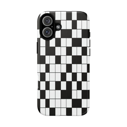 Crossword Grid Phone Case — Black & White Puzzle Pattern Tough Phone Cover