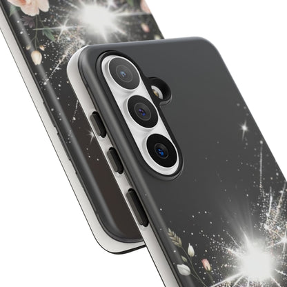 Floral Burst Phone Case — Protective Black Sparkle Design