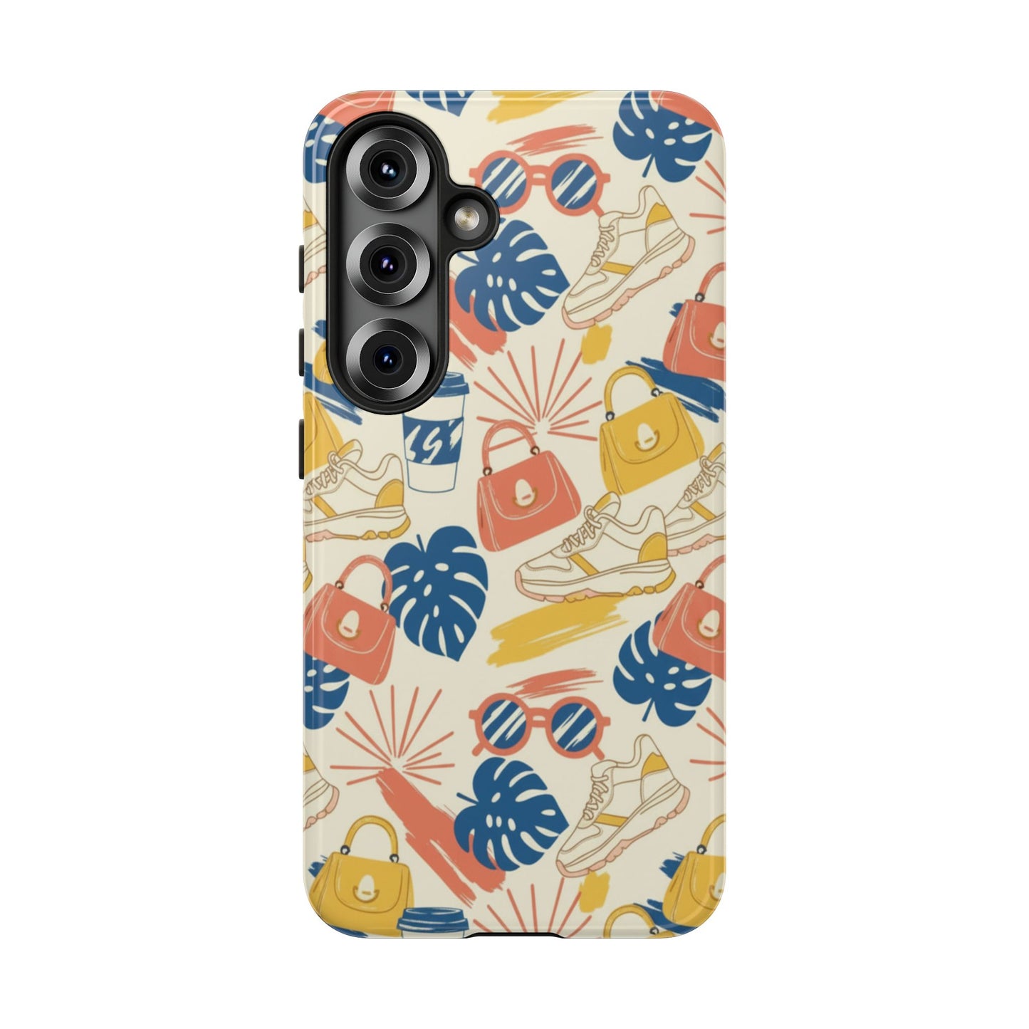 Tough Cases: Retro Summer Pattern Phone Case – Sunglasses, Sneakers & Tropical Leaves