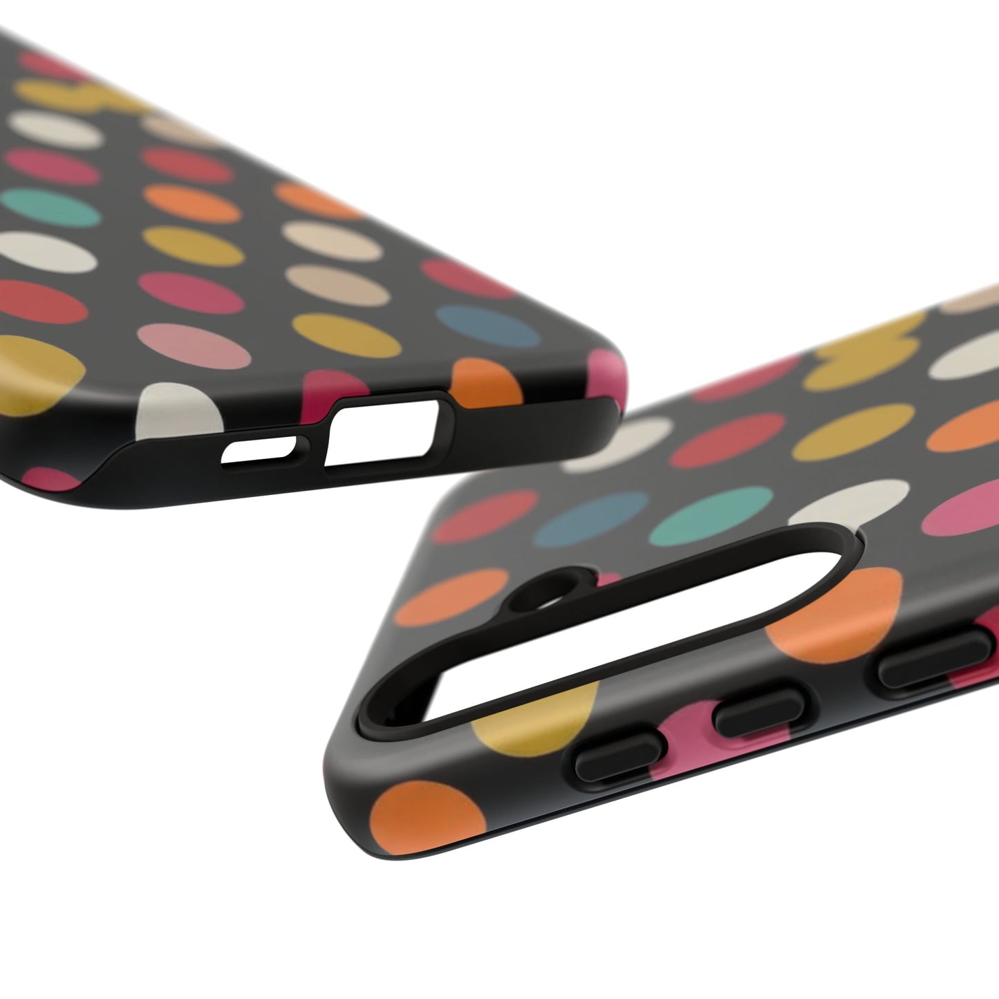 Polka Dot Tough Phone Case – Colorful Retro Dots on Black