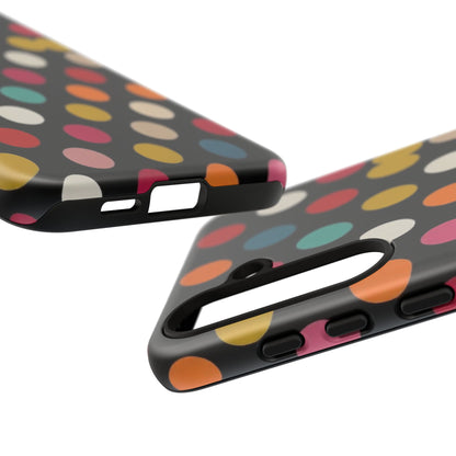 Polka Dot Tough Phone Case – Colorful Retro Dots on Black