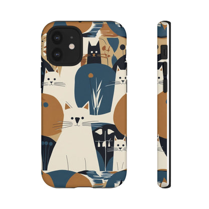 Cat Pattern Phone Case – Retro Abstract Cats Protective iPhone Cover