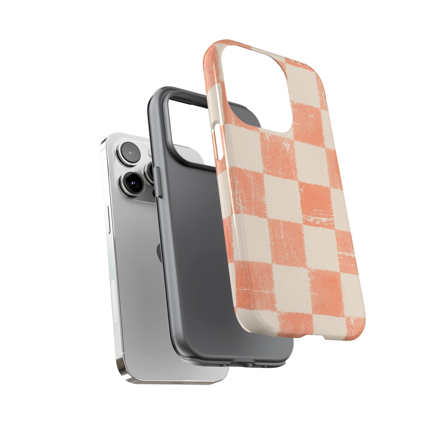 Peach Checkerboard Tough Phone Case — Retro Distressed Grid Design