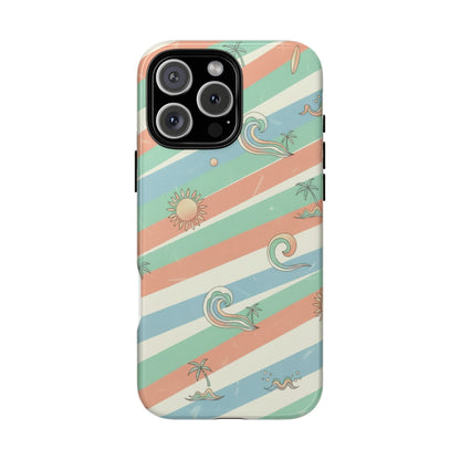 Surf Stripe Tough Phone Case — Retro Beach Waves Pattern