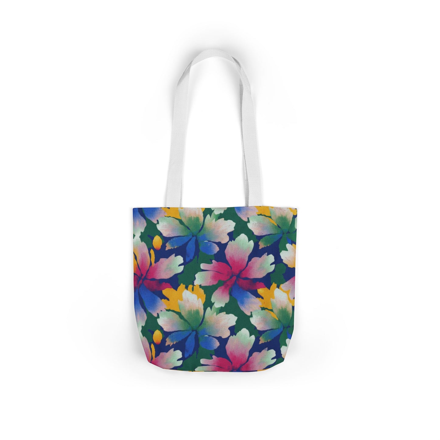 Colorful Tropical Floral Canvas Tote Bag — Vibrant Hibiscus Print