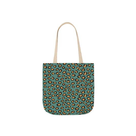 Teal Leopard Print Canvas Tote Bag — Trendy Animal Print Eco Shopper