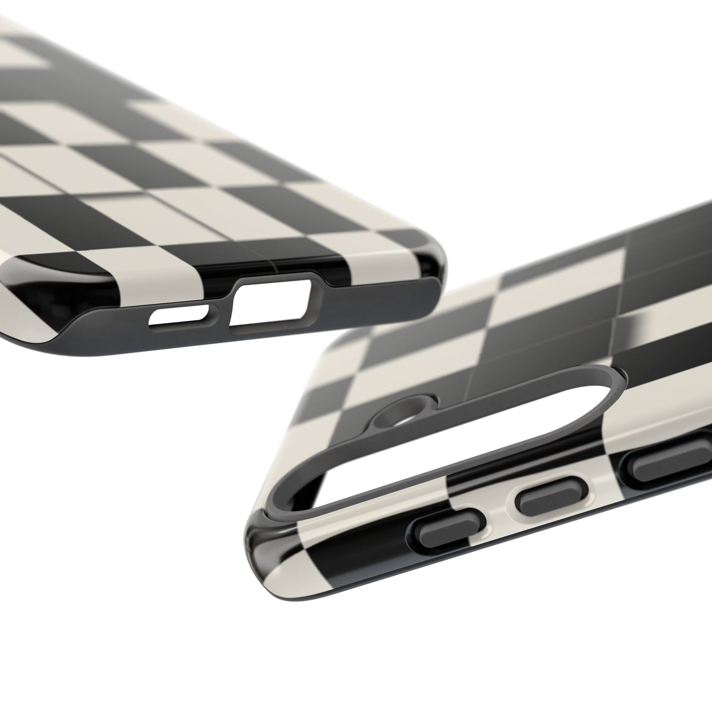 Checkerboard Tough Phone Case — Classic Black & Cream Grid Protective Cover