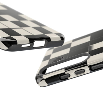 Checkerboard Tough Phone Case — Classic Black & Cream Grid Protective Cover