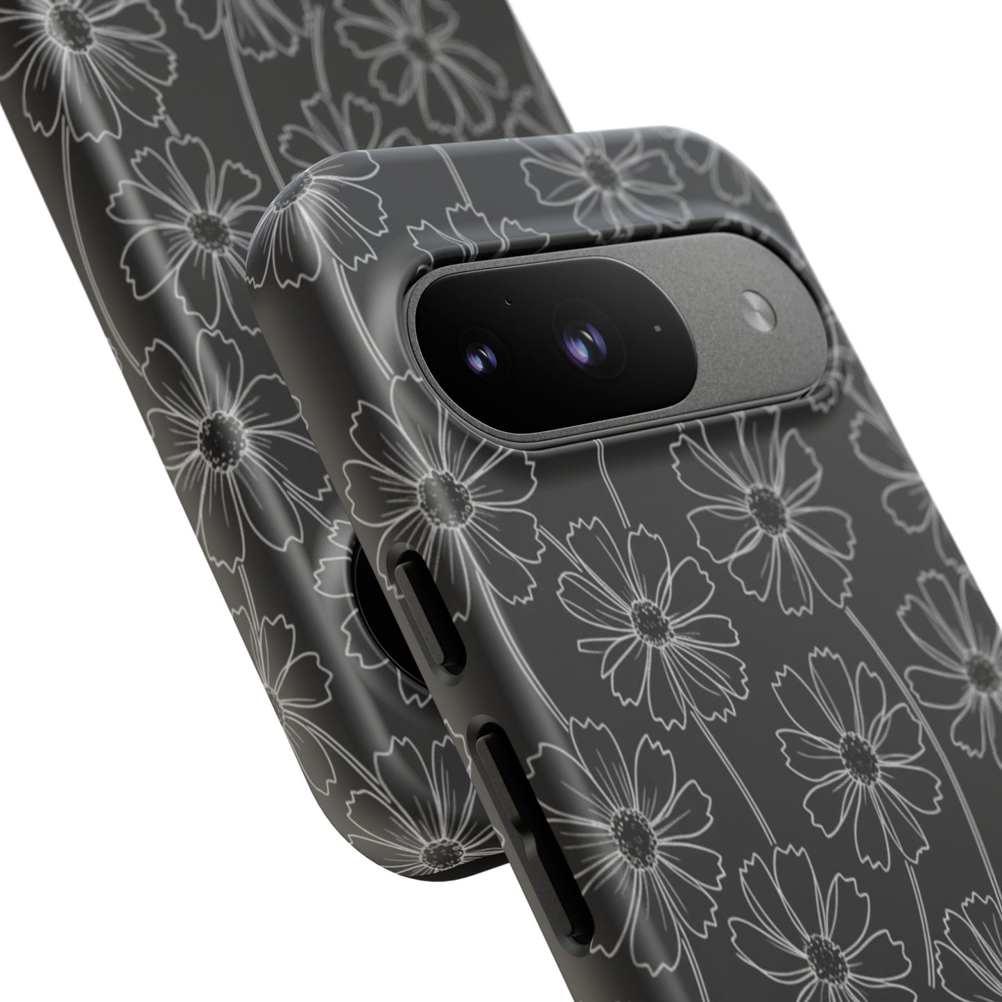 Floral Doodle Tough Phone Case — Black & Gray Daisy Pattern