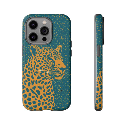 Leopard Spotlight Phone Case — Teal Gold Animal Print Protective Cover