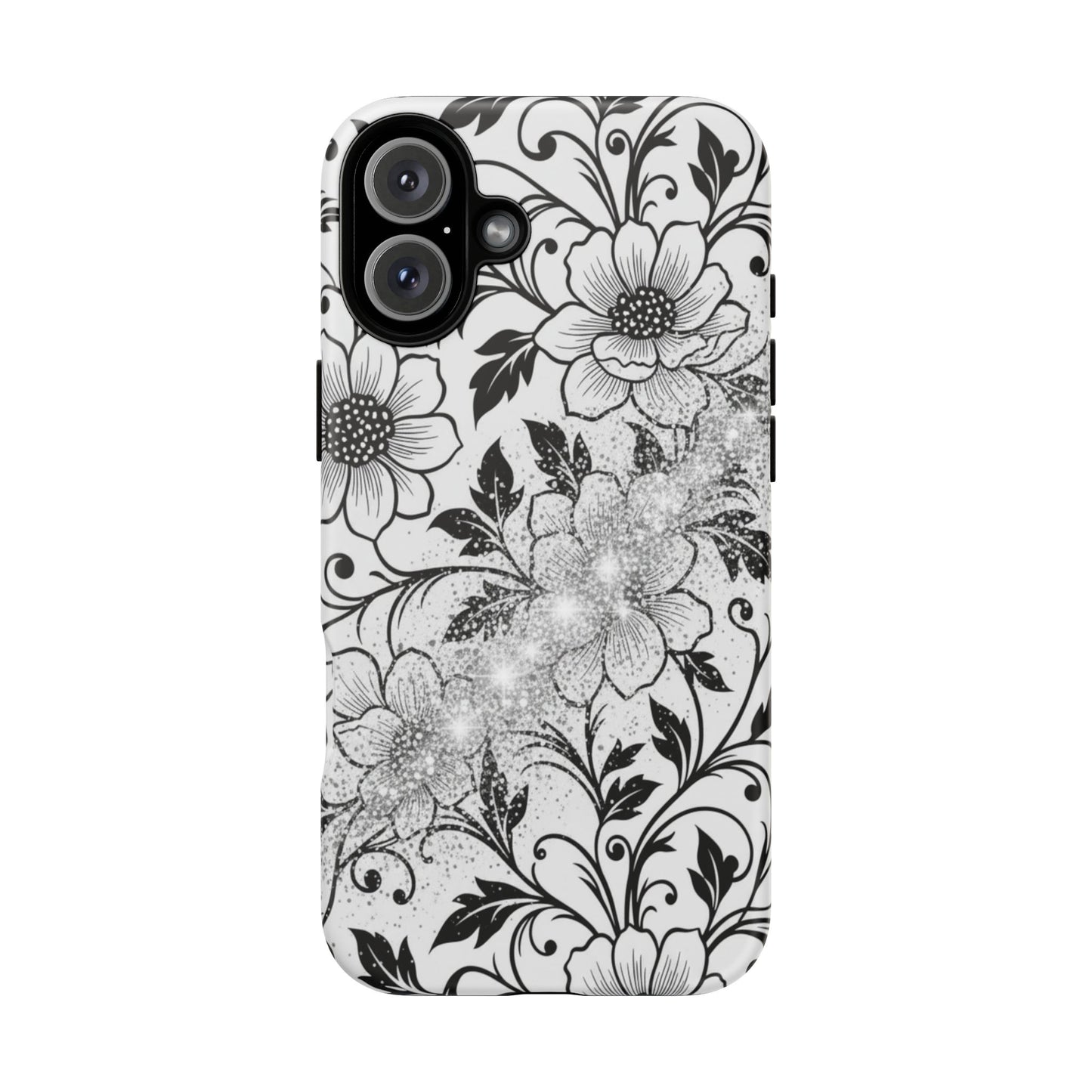 Floral Lace Phone Case — Black & White Vintage Flower Protective Case