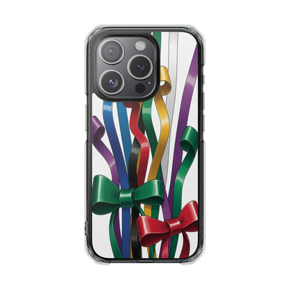 Clear Magnetic Phone Case — Colorful Ribbon Bow Celebration Design