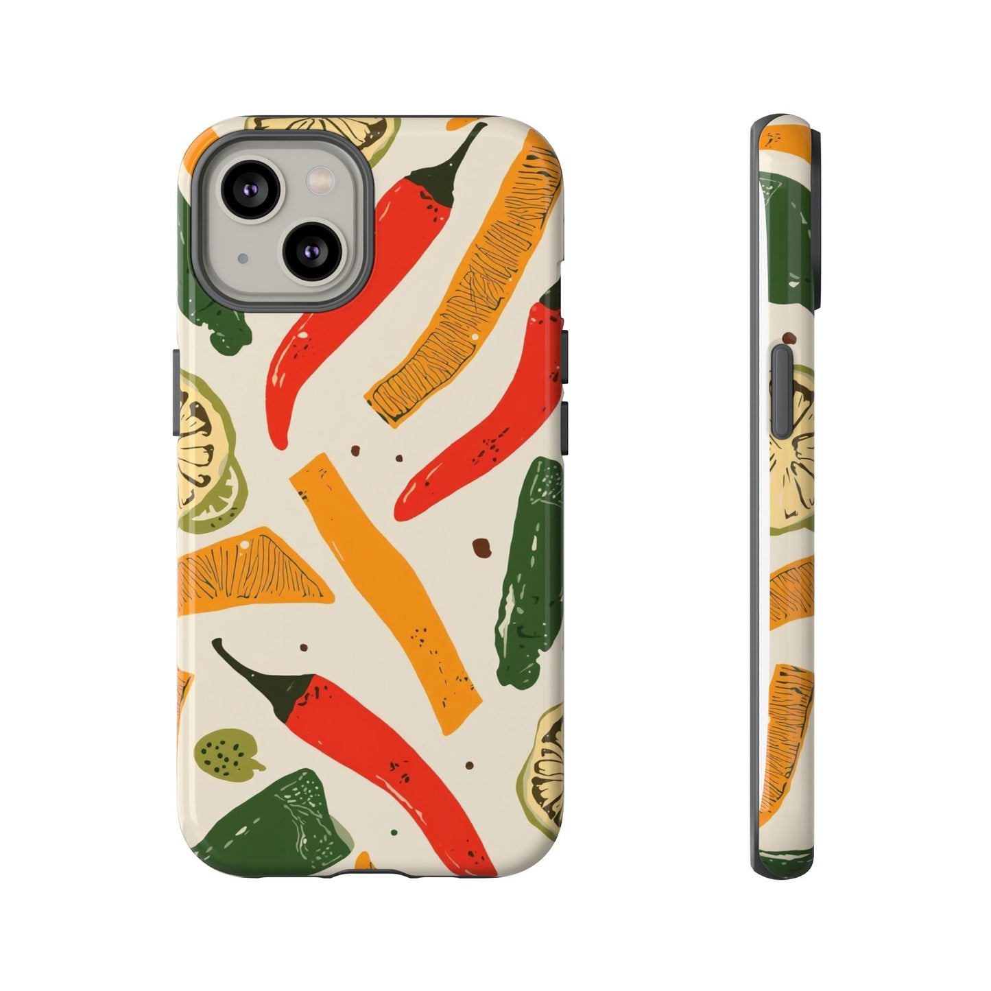 Spicy Peppers Phone Case – Colorful Chili, Lime & Citrus Pattern